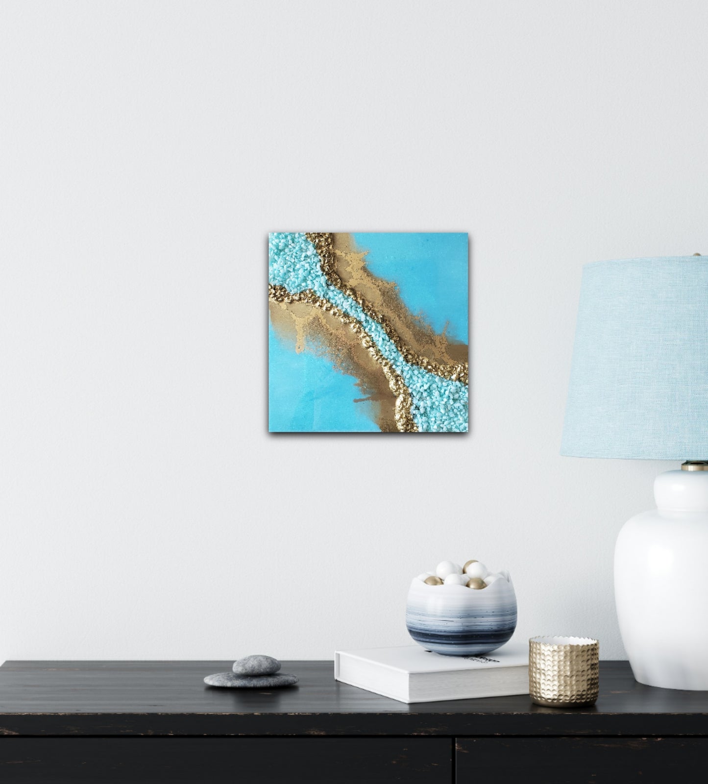 Blue and Gold Resin Geode Painting