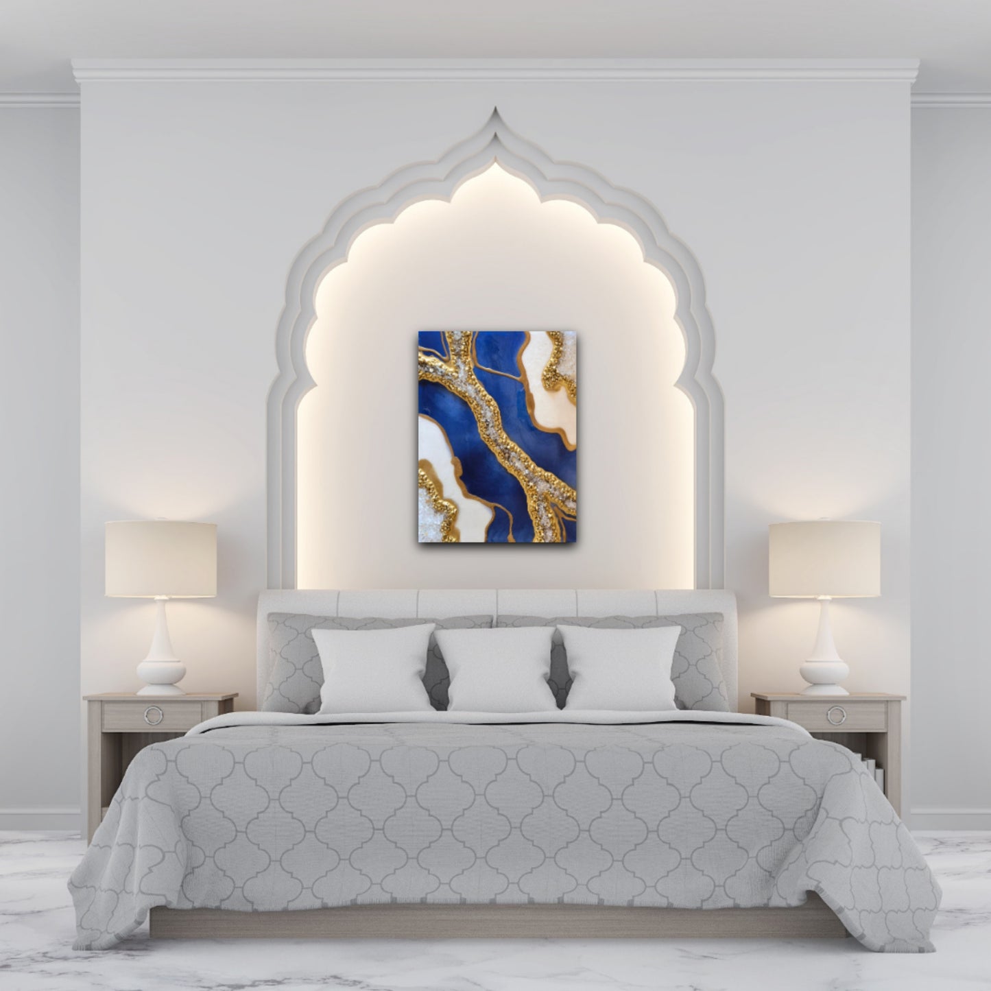 Blue, White and Gold Resin Geode Painting
