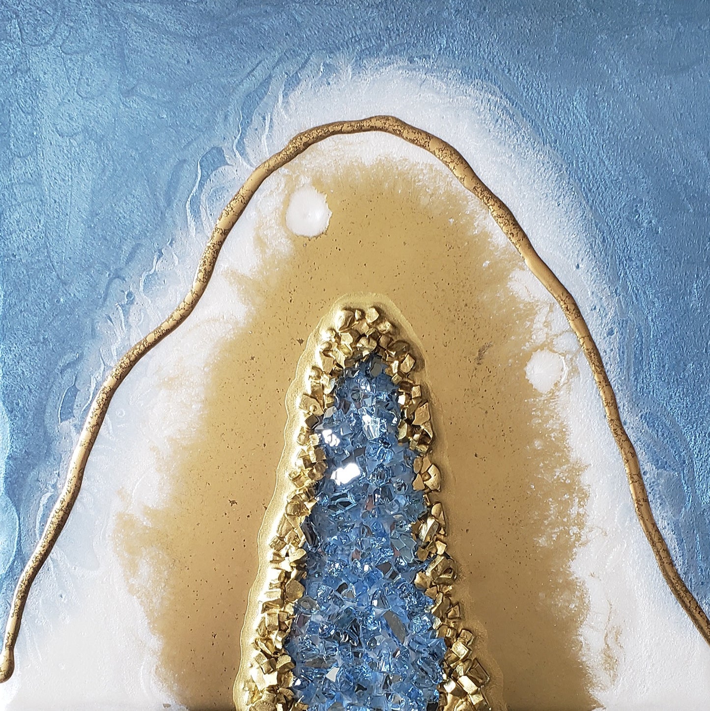 Blue and Gold Resin Geode Painting