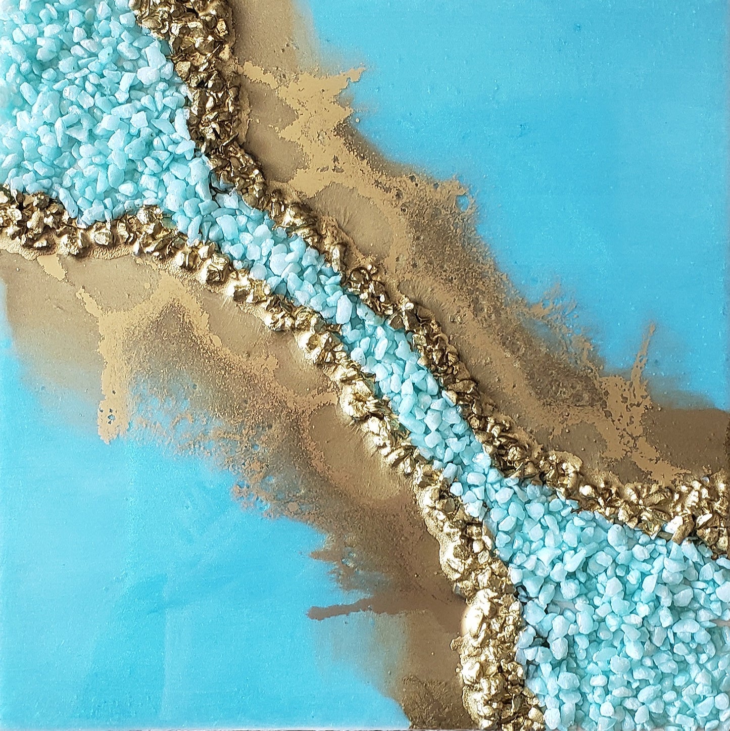 Blue and Gold Resin Geode Painting