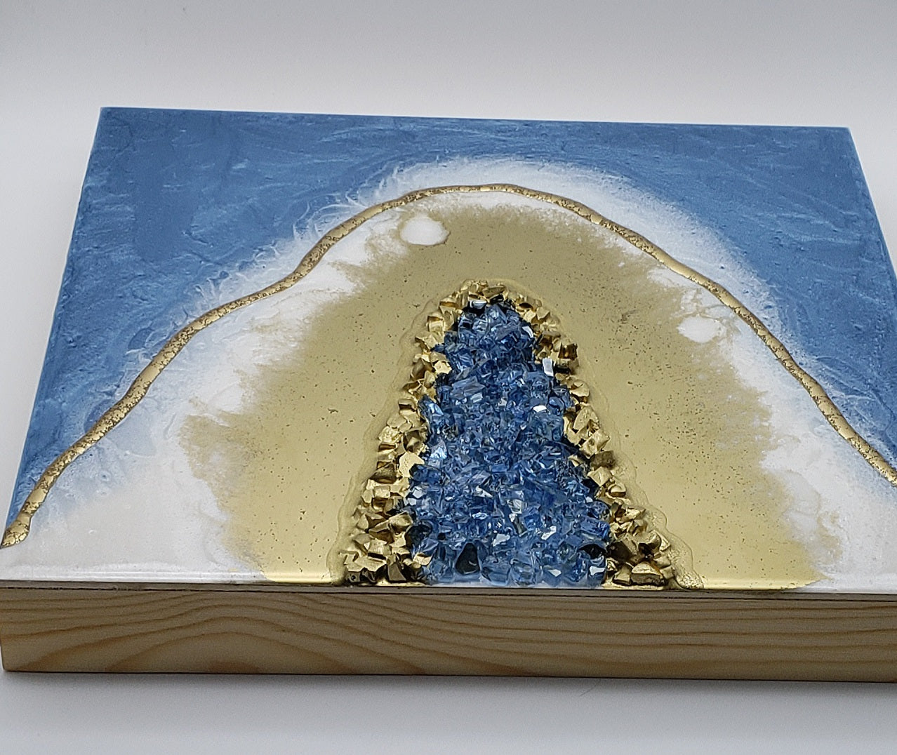 Blue and Gold Resin Geode Painting