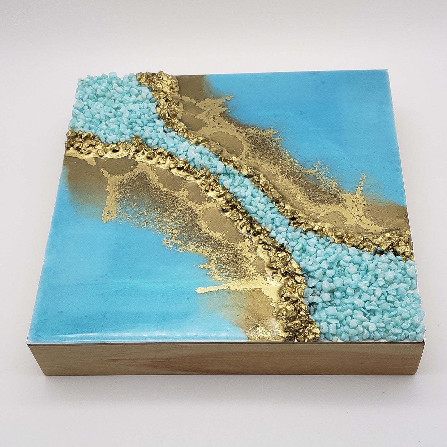 Blue and Gold Resin Geode Painting