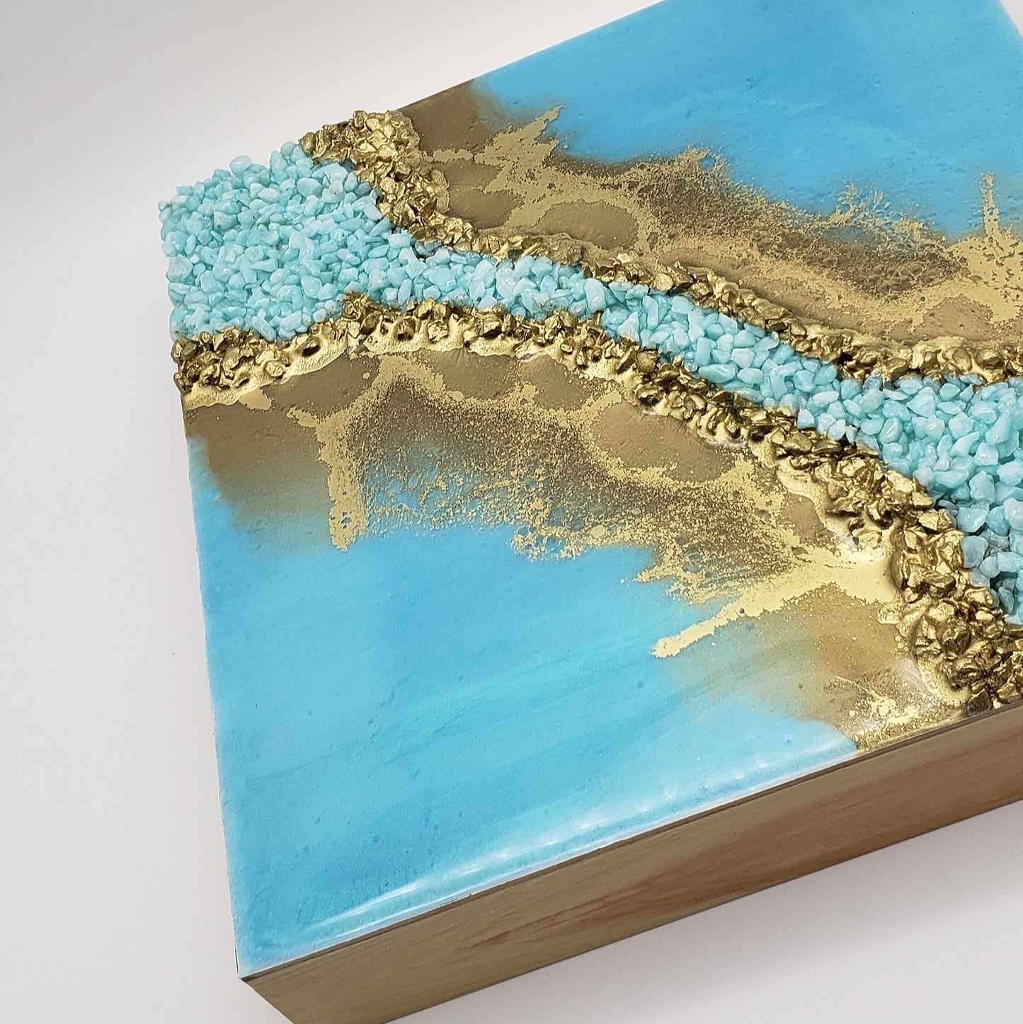 Blue and Gold Resin Geode Painting