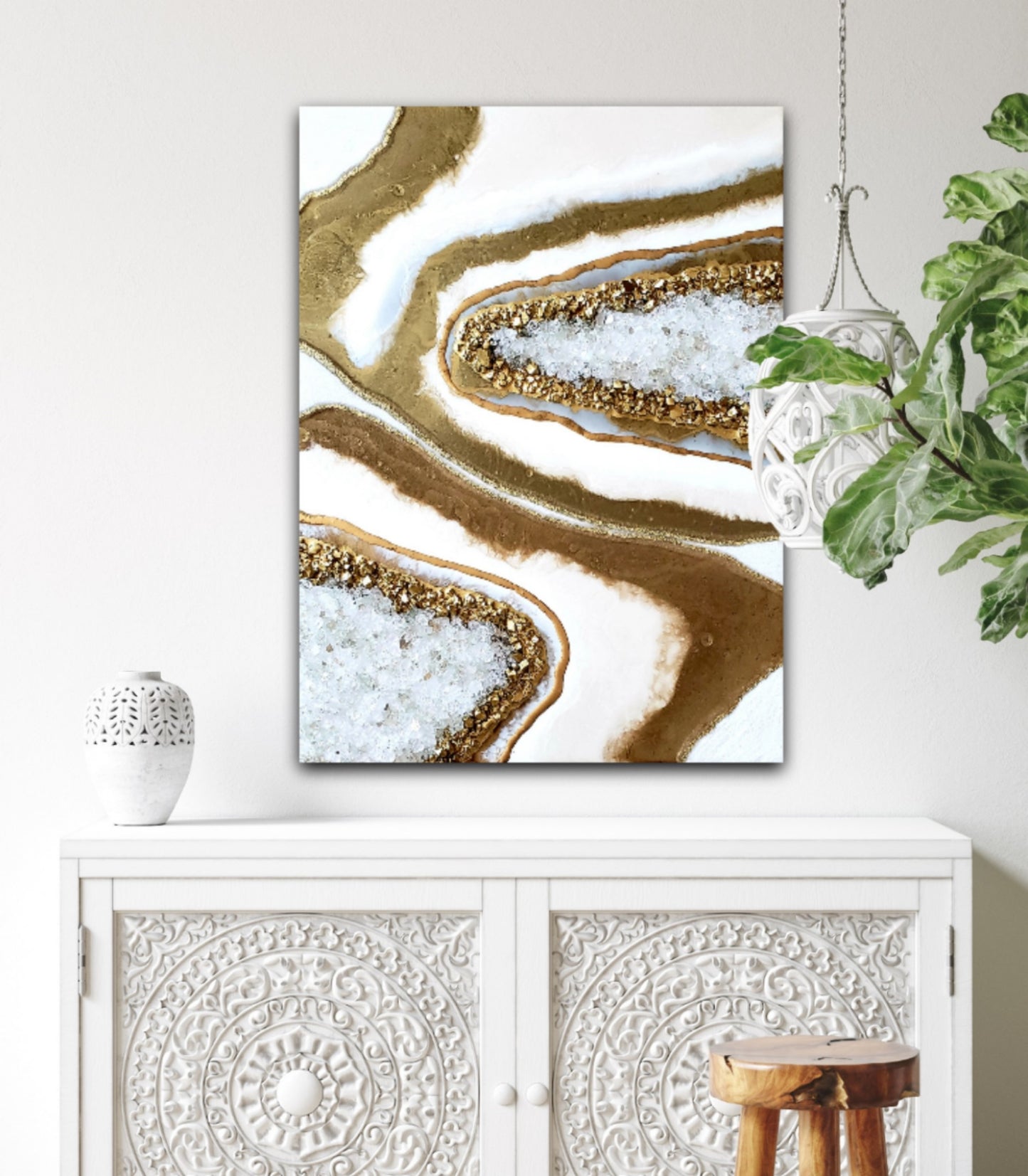 Gold and White Resin Geode Painting