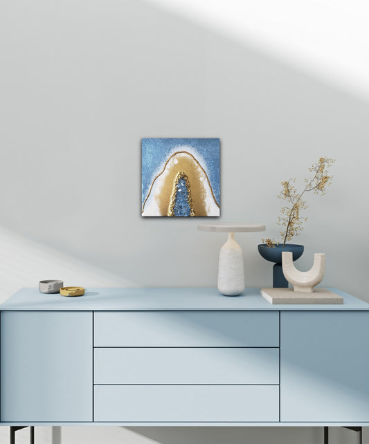 Blue and Gold Resin Geode Painting