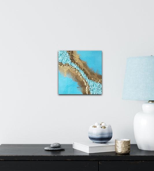 Blue and Gold Resin Geode Painting