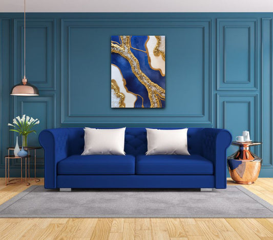 Blue, White and Gold Resin Geode Painting