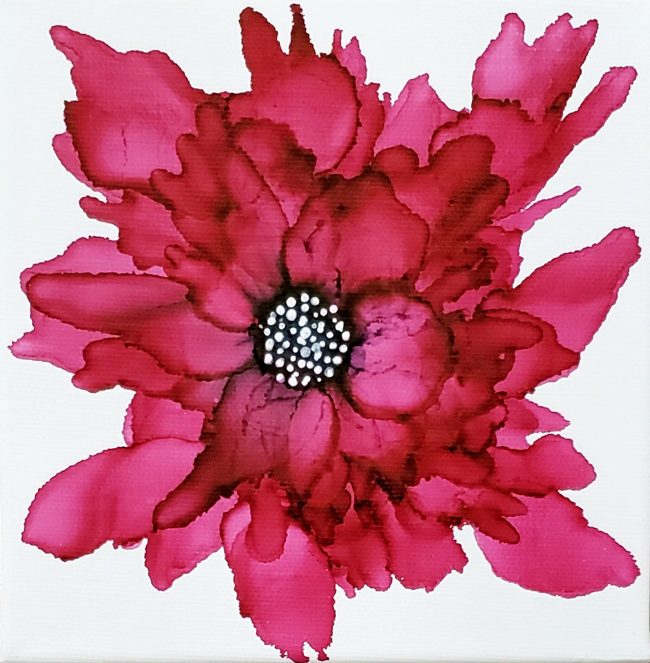 Red Flower Alcohol Ink on Canvas