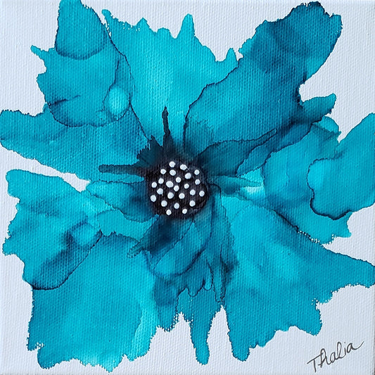 Blue Alcohol Ink Flower on Canvas