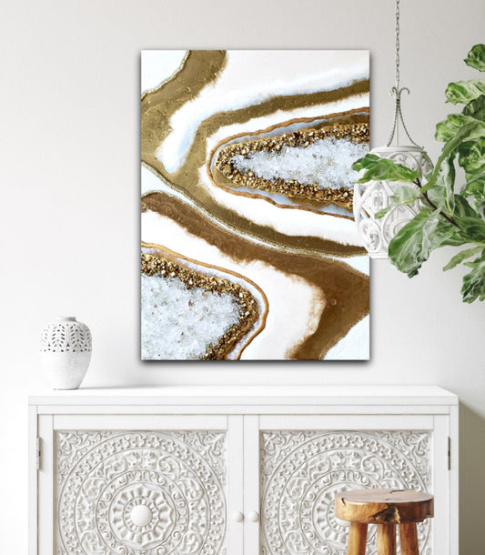 Gold and White Resin Geode Painting