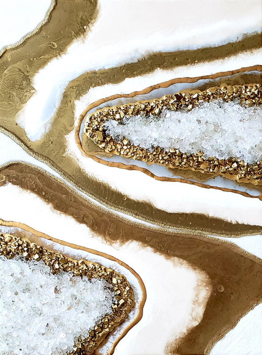 Gold and White Resin Geode Painting